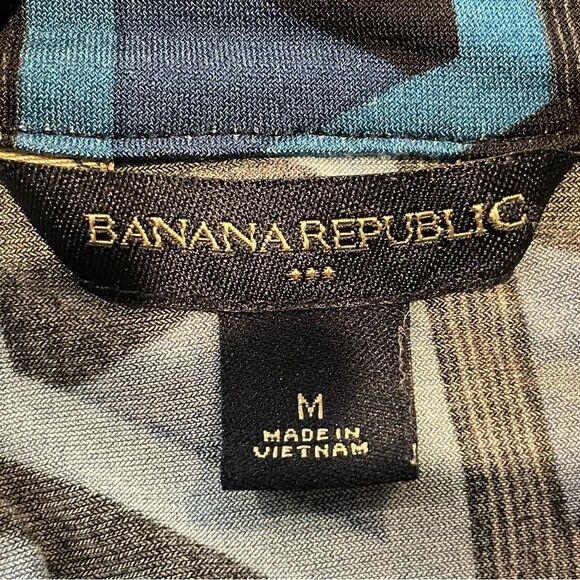 Banana Republic Abstract Print V-Neck Long Sleeve Dress‎ Black Blue Size Medium - Picture 7 of 9